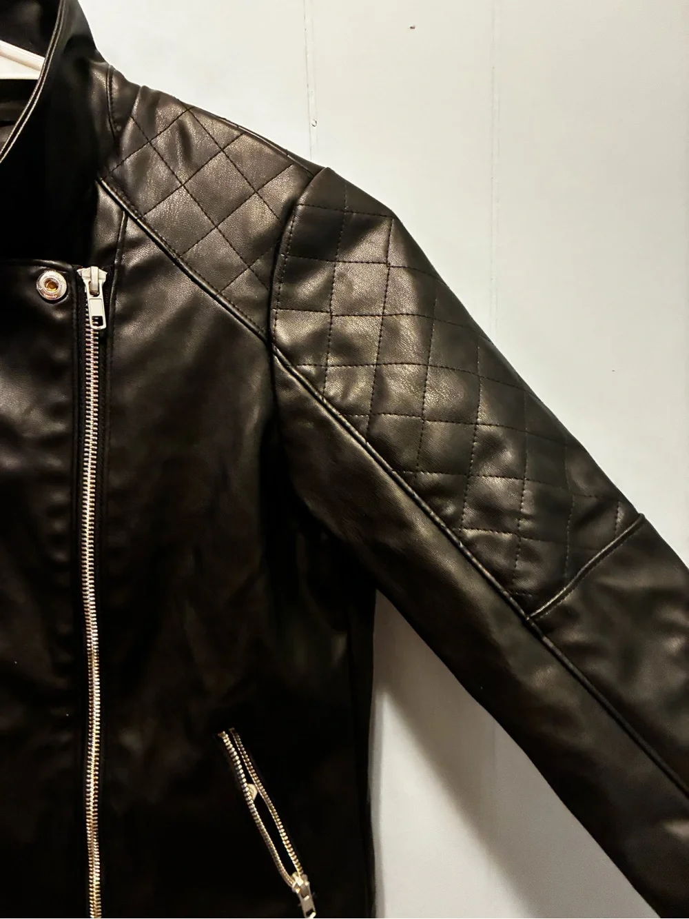 art class Black Quilted-Shoulder Faux Leather Moto Jacket